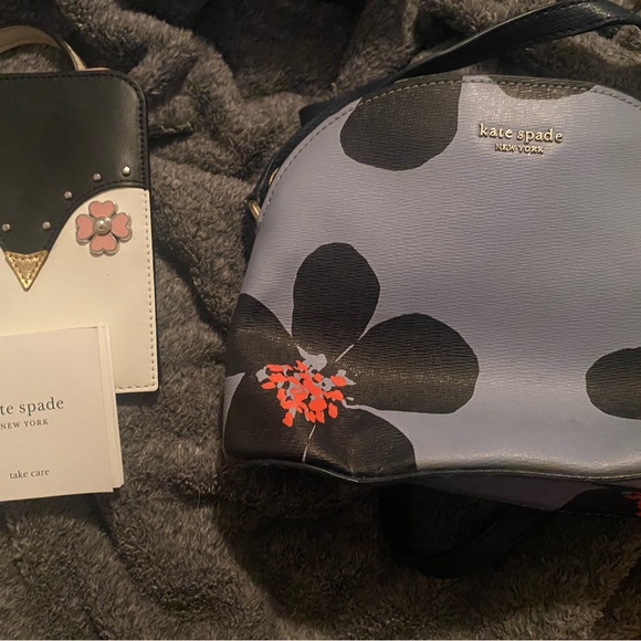 Kate Spade Black and Lavender Floral Crossbody Bag AND WALLET - Picture 1 of 1
